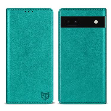 Imagem de ZZXX Capa carteira para Google Pixel 6a com [bloqueio de RFID] com compartimento para cartão, capa protetora dobrável de couro magnético forte para Google Pixel 6a (azul lago, 15,5 cm)