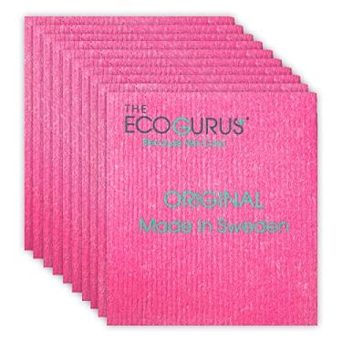 Imagem de Panos de prato suecos da EcoGurus para cozinha, várias superfícies, celulose, original feito na Suécia – Ecológico, reutilizável, absorvente, sem odor, panos de esponja de celulose, 10 panos de prato vermelho melancia