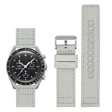Imagem de Pulseiras de lona de liberação rápida para relógios Omega, pulseira de relógio de lona de nylon para relógios Breitling (24 mm, cinza)