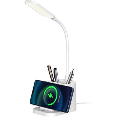 Imagem de Luminária de Mesa Flexivel LED touch, 3 Tipos de Luminosidade, Função de Carregamento Sem Fio por Indução para Smartphones, Luminária para Estudos com Porta Canetas Embutido, Luz Agradável aos Olhos