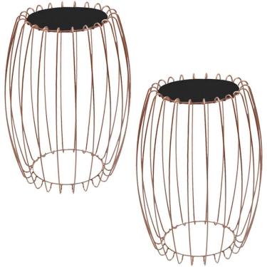 Imagem de Kit Mesa Apoio Lateral 43 Cm Tampo Vidro Preto Base Metal Cobre Nacc Preto Cobre