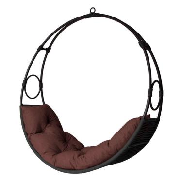 Imagem de Cadeira De Balanço Lua Suspenso Em Corda Náutica Preto/marrom