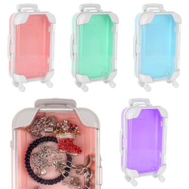 Imagem de Biiange Mini caixas de lembrancinhas, caixa de armazenamento de doces e joias de plástico, pequenas caixas de presente estilo viagem para decorações de festa de casamento (multicoloridas)