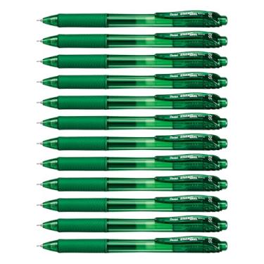Imagem de Pentel, Caneta de gel líquido retrátil EnerGel-X de 0,5 mm com ponta de agulha e tinta verde, caixa com 12