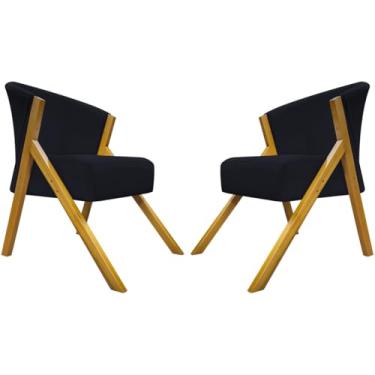 Imagem de Kit 2 Poltronas Para Sala Decorativa Cadeira Reforçada Para Recepção Manicure Sala De Espera Consultório Escritório Confortável You Suede Preto Braça Amadeirada