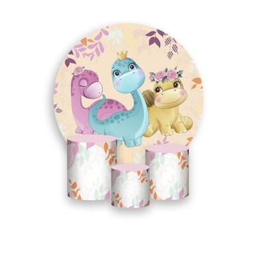Imagem de Painel De Festa Redondo 1,50x1,50 + Trio De Capas Cilindro - Dinossaur