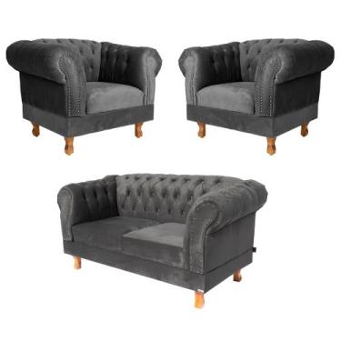 Imagem de Uma Namoradeira + Duas Poltronas Duque Suede - Cinza Chumbo - NOVO ENC