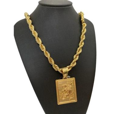 Imagem de Cordão Baiano 13mm + Pingente São Jorge - Banhado a Ouro 18k - ToJoia1