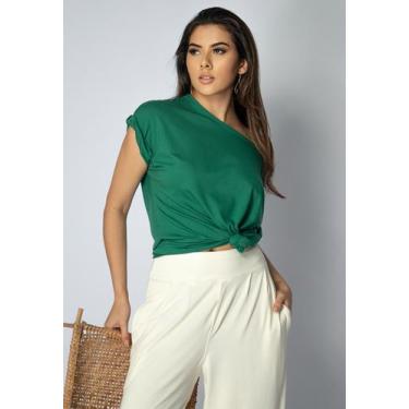 Imagem de Blusa Básica Morcego Malha Gola Canoa Manga Curta Verde Jade - Amazoni