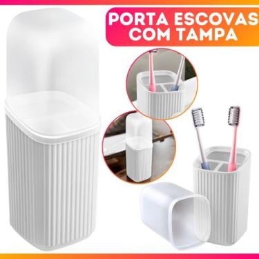 Imagem de Porta Escovas Pasta De Dente Com Tampa Translúcida quadrado Banheiro L