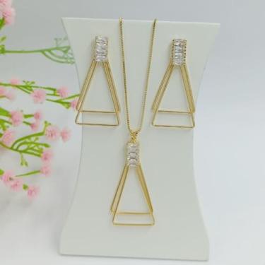 Imagem de Conjunto Triângulo Duo Cristal Folheado a Ouro REF 100128 - Shekináh J