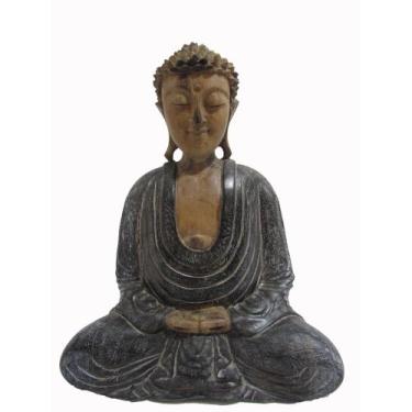 Imagem de Escultura Decorativa Buda 34cm Madeira Finos Traços Formosa - LUXdécor