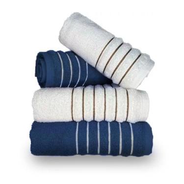 Imagem de Jogo com 4 Toalhas Wave Premium 450g/m² Algodão Banhão e Rosto Azul e 