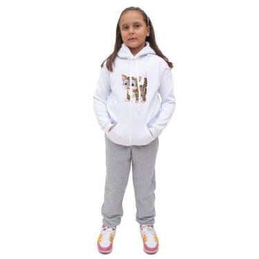 Imagem de Conjunto Moletom Infantil Meninas Blusa Canguru Capuz e Calça Comprida
