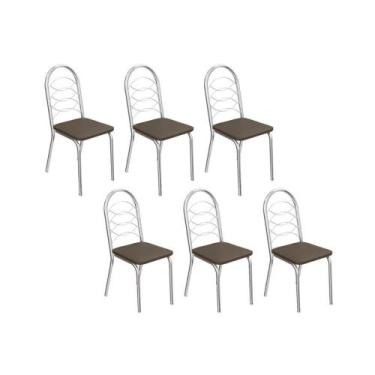 Imagem de Cadeira de Cozinha Holanda C009 Kit 6 Un Cromado/Marrom 21 - Kappesber