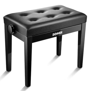 Imagem de Donner Banco de piano ajustável, banco de teclado de madeira maciça, assento de cadeira de piano com almofada de esponjas de alta densidade, banco de piano de madeira com dispositivos de elevação de