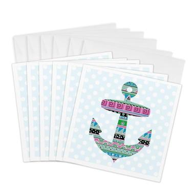 Imagem de 3dRose Fundo de bolinhas âncora padrão tribal azul - Cartões comemorativos, 15 x 15 cm, conjunto de 6 (gc_112833_1)