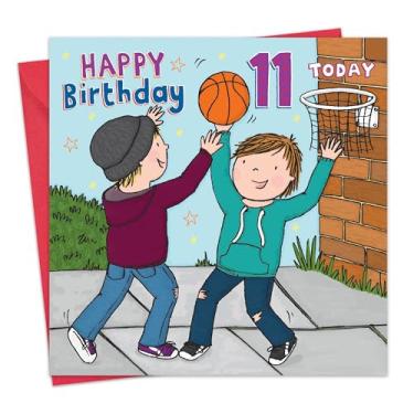 Imagem de Twizler Cartão de aniversário de 11 anos para meninos - Basquete - Cartão de feliz aniversário de 11 anos para meninos - Cartão de aniversário de 11 anos - Cartão de aniversário de neto de onze anos
