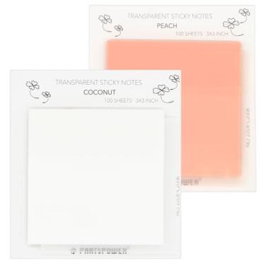 Imagem de PARTSPOWER Notas adesivas transparentes, 7,5 x 7,6 cm, notas adesivas translúcidas para livros, estudo da Bíblia, leitura, material escolar de escritório, 100 folhas/bloco (coco e pêssego)