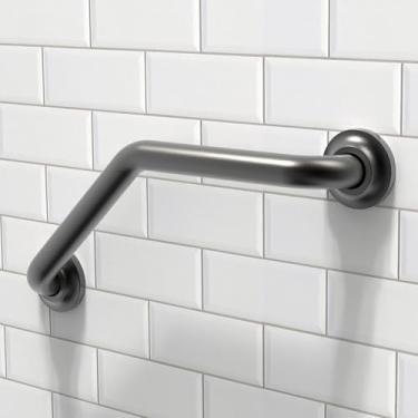 Imagem de AmeriLuck Barra de apoio angular de aço inoxidável de 3,1 cm x 40,6 cm com aderência antiderrapante para banheiras e chuveiro, compatível com ADA (preto fosco 02)