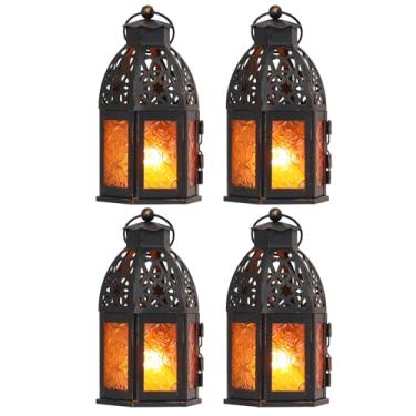 Imagem de NEEDOMO Conjunto de 4 lanternas de vela marroquina, lanternas Ramadã decorativas de 23 cm para ambientes internos e externos, castiçal vintage para Natal, Halloween, mesa, pátio, varanda, prateleira,