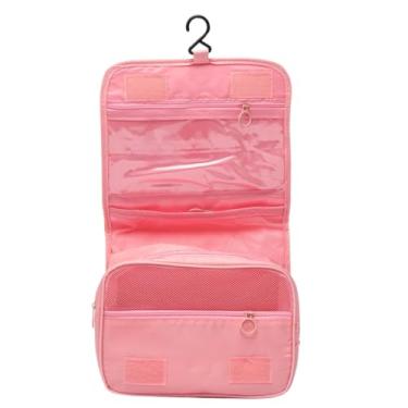 Imagem de Nécessaire Organizadora Viagem Bolsa Mala Portátil Higiene Pessoal Acessórios C/Divisórias Dobrável (Rosa)