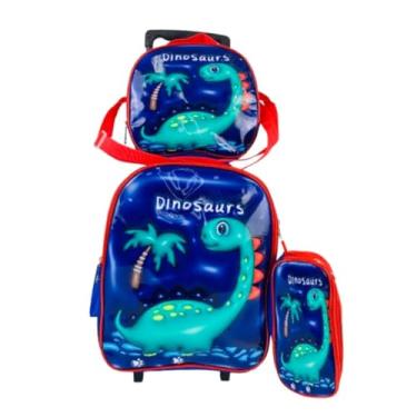 Imagem de CONJUNTO KIT MOCHILA INFANTIL COM RODINHAS BOLSA ESCOLAR ESTOJO E LANCHEIRA TÉRMICA DINO CARRINHO IMPERMEAVEL ESPAÇOSA DINOSSAURO CARROS PRINCESA UNICÓRNIO (Dinossauro)