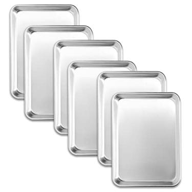 Imagem de BIEAMA Pacote com 6 assadeiras de 25,4 cm x 33 cm, assadeiras comerciais de alumínio para forno, freezer, padaria, hotel, restaurante