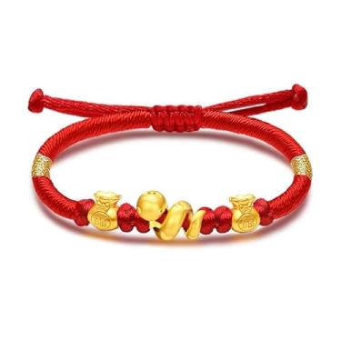 Imagem de Eymi Pulseiras trançadas feitas à mão com cordão vermelho para mulheres, signo de animais do zodíaco chinês, pingente de cobra da sorte, joia do ano de cobra, presente do festival da primavera,