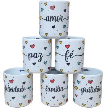 Imagem de Jogo 6 copos 300ml Frases Motivacionais - Kit Porcelana - Antilope Dec