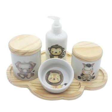 Imagem de Kit higiene bebê 5 peças Safari - Bandeja Nuvem - 102 - Genérico