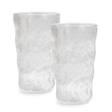 Imagem de TOSSOW Conjunto de 2 copos de bebida, conjuntos de copos mistos, padrão de geleira, copos de água de vidro colorido para vinho, cerveja, suco, leite, café, mojito e coquetel (340 g) (transparente)