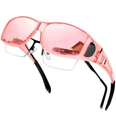 Imagem de KANASTAL Óculos de Sol Feminino sobrepor Polarizado Espelhado Rosa Armação sobre Oculos UV400 Masculino Proteção Lateral Retangular Moda Pink Sunglasses Fit over Glasses -Rosa