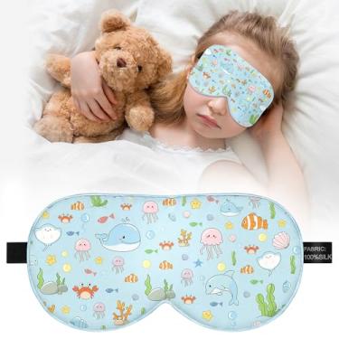 Imagem de Máscara de dormir para crianças: Máscara de olho de seda pura 100% natural real com alça ajustável, máscara de olhos infantil engraçada para dormir, sombra macia e leve para meninos meninas