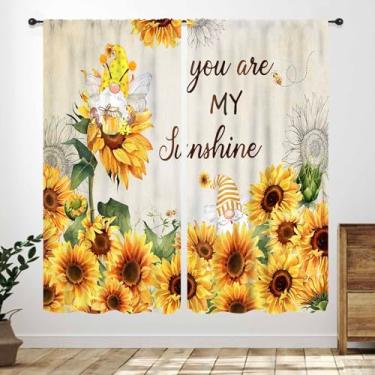 Imagem de Cortinas de girassol para casa de fazenda, vintage, girassol, amarelo, floral, gnomos de abelha, tratamentos de janela de outono, cortinas para quarto, sala de estar, banheiro, 2 painéis, 106 x 113 cm