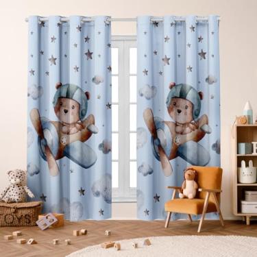 Imagem de Cortina Infantil Blackout 2,80x2,20 Decoração Divertida para Quarto de Criança (Ursinho Aviador)