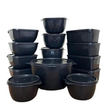 Imagem de Kit de Potes Herméticos com Tampa, Potes Plástico 15 unindades Conjunto de Potes Organizadores Vasilhas Plásticas para Mantimentos e Marmita Tupperware para Cozinha Pote para Armazenamento (PRETO)