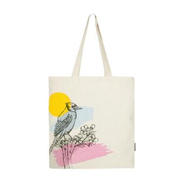 Imagem de SKAPADORO Bolsa de lona com zíper 100% algodão, sacolas ecológicas para viagens, faculdade, praia, compras, compras, compras, bolsa de ombro moderna para o dia a dia - natureza de pássaro, natural,