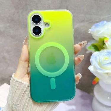 Imagem de para iPhone 16 ProMax Laser Gradient Magnetic Case para iPhone16 15 14 13 12 Pro Max 11 Colorful Scrub Soft Edges Cover, Amarelo verde, Para iPhone 12 pro