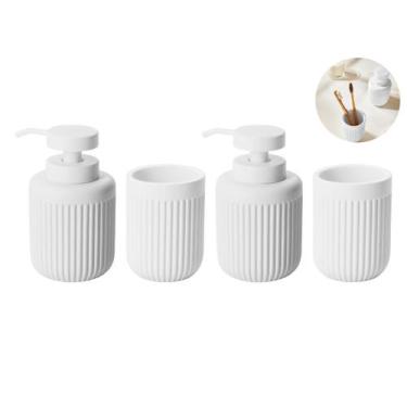 Imagem de Kit Para Lavabo Banheiro 2 Dispensers De Sabonete E 2 Copos Porta Esco