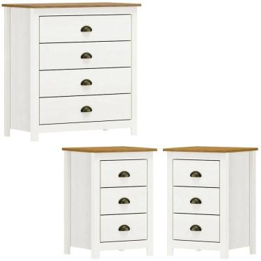 Imagem de Comoda 4 Gv 02 Mesas De Cabeceira 3 Gv Madeira Maciça Branco Freijo Milani Store