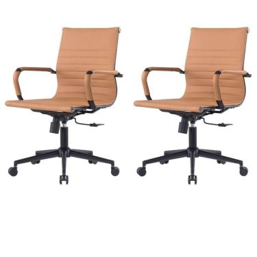 Imagem de Kit 2 Cadeiras Escritório Manhattan Black Esteirinha Diretor Fratini Pu Caramelo Base Rodízio Preto