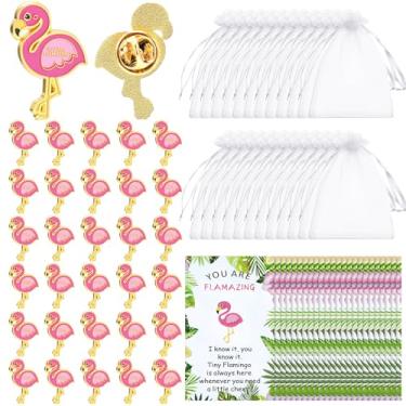 Imagem de Quelay 30 conjuntos de presente de flamingo para mulheres presentes de agradecimento de funcionários a granel positivo rosa Flamingo Pins You Are Flamazing Inspirational Card Thank You Gift for