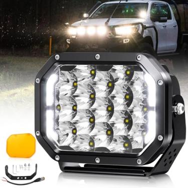 Imagem de BraveWAY Luzes De Direção Led Quadradas De 5X7 Pol. - 125 W 19800 Lm Com Tampas Amarelas Drl, Saída De Feixe Combinado Spot Flood - Cubos De Trabalho Off-Road Para Caminhões, 4Wd, Atv, Utv, Picape -