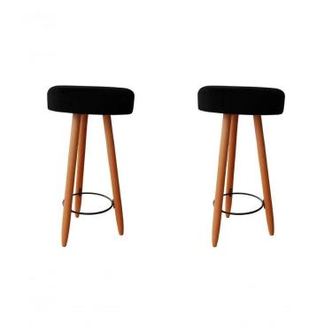 Imagem de Kit Duas Banqueta Alta Para área Gourmet Balcão Pés Palito Linho Preto Eli Móveis E Decoração