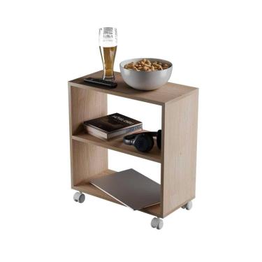 Imagem de Mesinha Lateral de Apoio Carvalho Sala Quarto 50 x 47 x 25cm com rodinhas