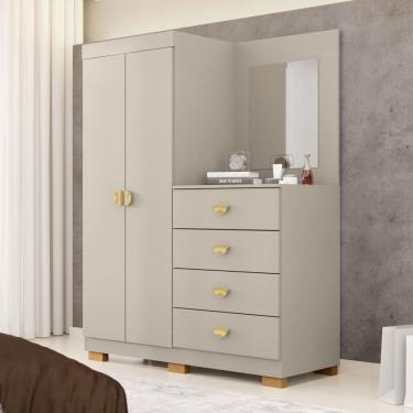 Imagem de Cômoda Roupeiro Com Espelho 2 Portas 4 Gavetas Cristal - Fendi Fendi