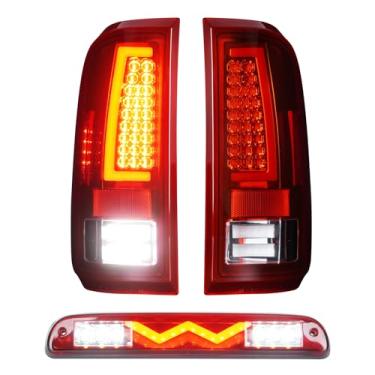 Imagem de Luzes traseiras + 3º terceiro terço lâmpada de carga de freio para Ford F150 2008-2016 (modelo de cama Fleetside), luz de parada de LED alta montagem conjunto de lanterna traseira, estrutura cromada