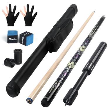 Imagem de Kmise Taça de sinuca com extensão de fibra telescópica, 19~600 ml, conjunto de tacos de bilhar profissional de bordo canadense feito à mão com estojo de couro para tacos de piscina, giz de piscina e