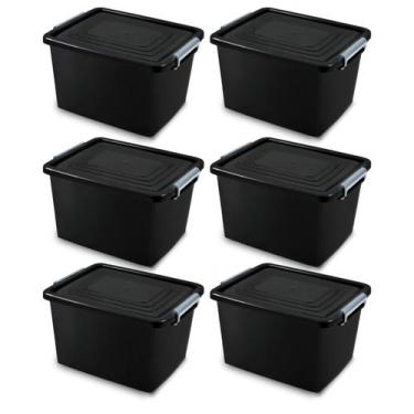 Imagem de Kit 6 Caixa Organizadora Com Tampa E Trava 20 Litros Preta - Arqplast